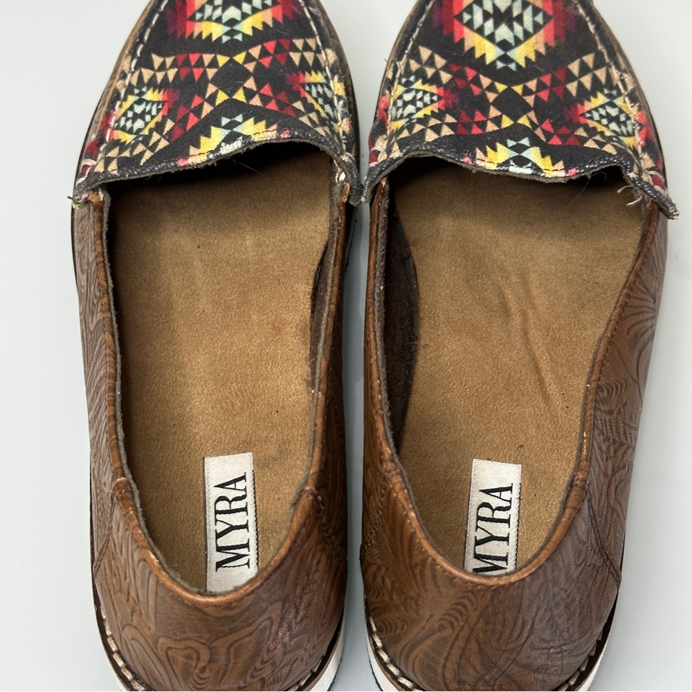 Myra Bag Moc Toe Leather + Canvas Shoes 9 Western - Picture 5 of 9